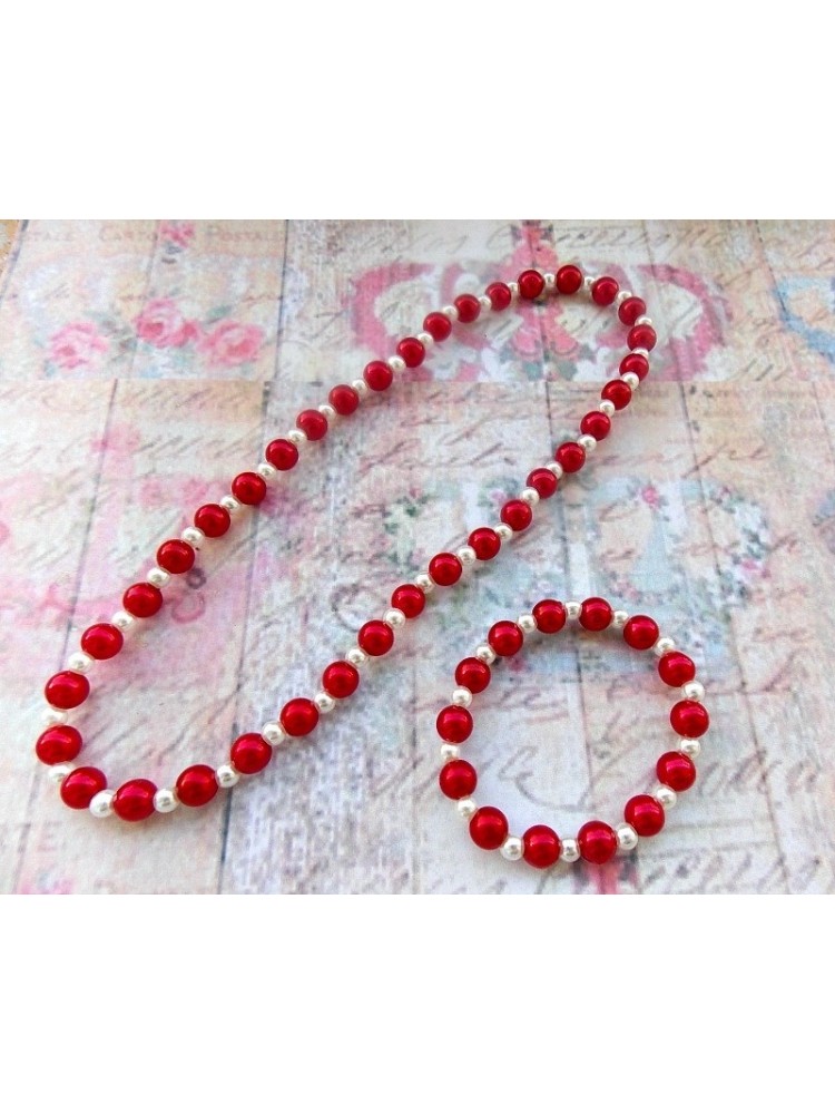 Baby Girl Necklace set Red pearls