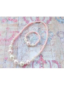 Baby necklace set Pink with white big pearls