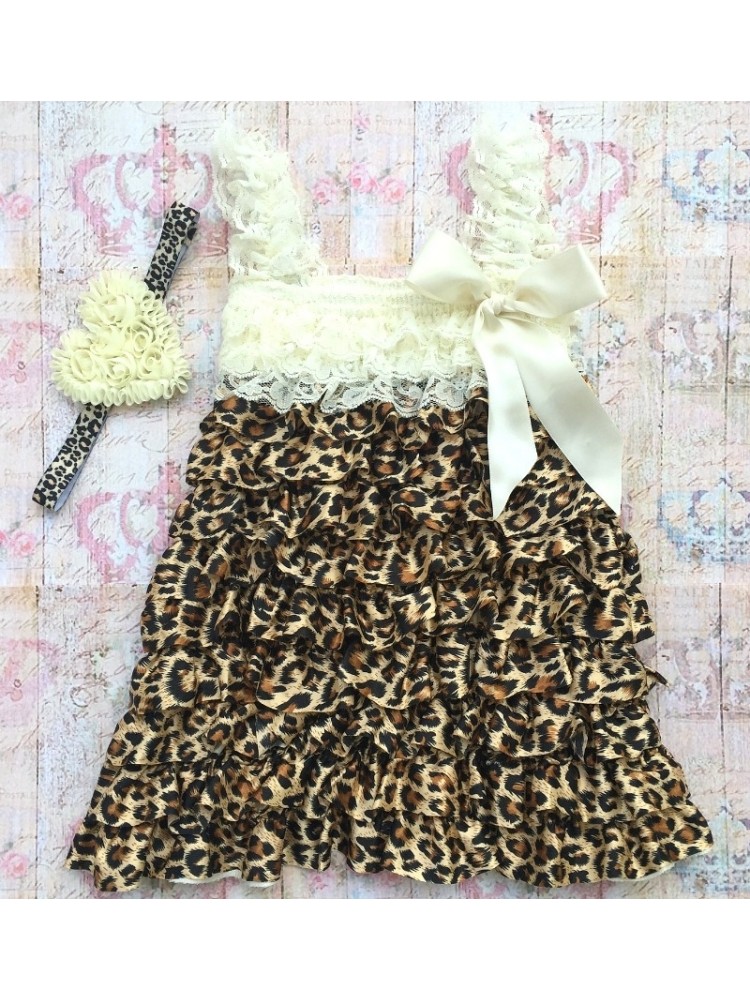 Baby Girl Cream and Leopard Lace Dress with Headband
