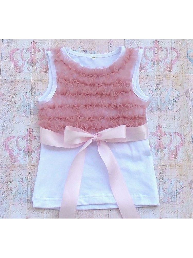 Baby Girl Tank Top With Dusty Pink Ruffles 