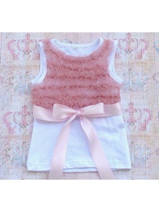 Girl Occasion Top With Dusty Pink Ruffles