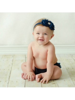 Baby girl headband Navy blue roses