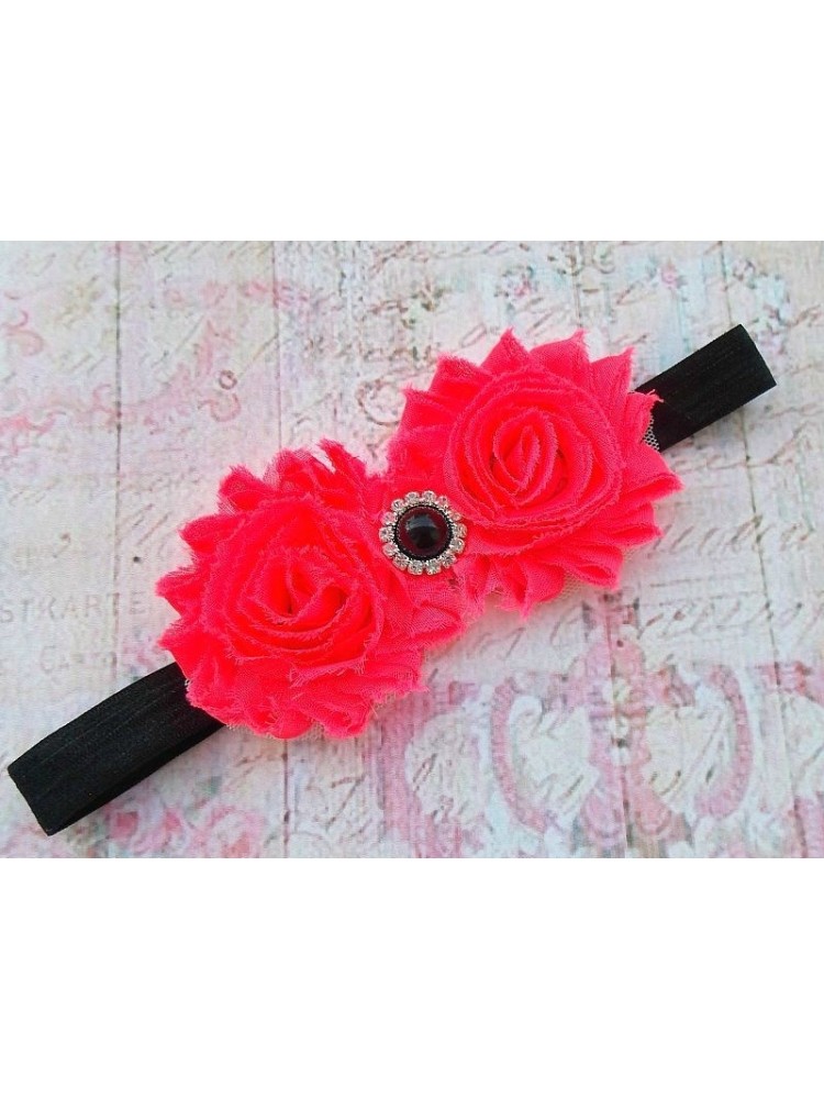 Baby Girl Headband Neon Roses with Black