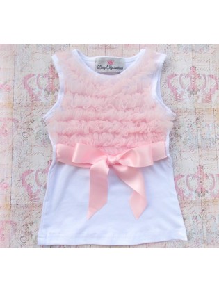 Girl Occasion Top with Pale Pink Chiffon Ruffles