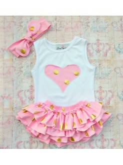 Baby Girl Summer Outfits Set gold dots pink