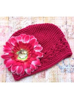 Crochet Girl Hat Magenta with Flower