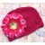 Crochet hat fuchsia with fuchsia flower