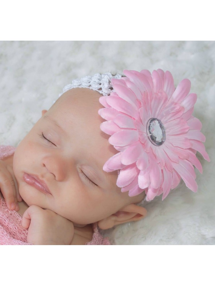 Baby Girl Headband Pink Daisy Flower with white Baby Girl Headband Pink Daisy Flower with white