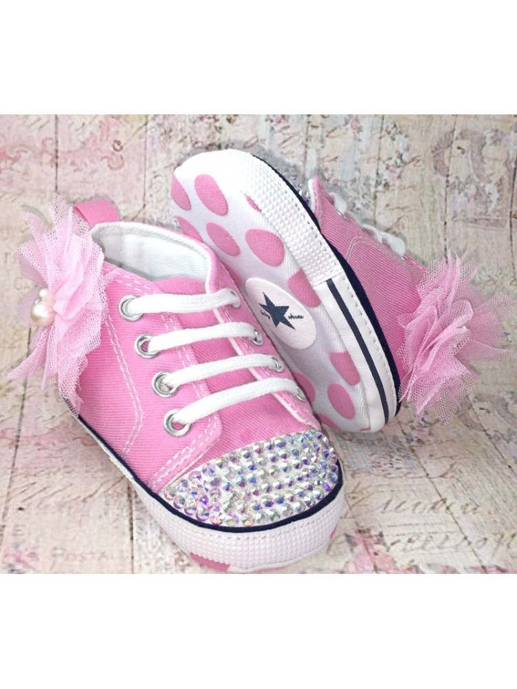 Baby girl personalized shoes pink with crystals
