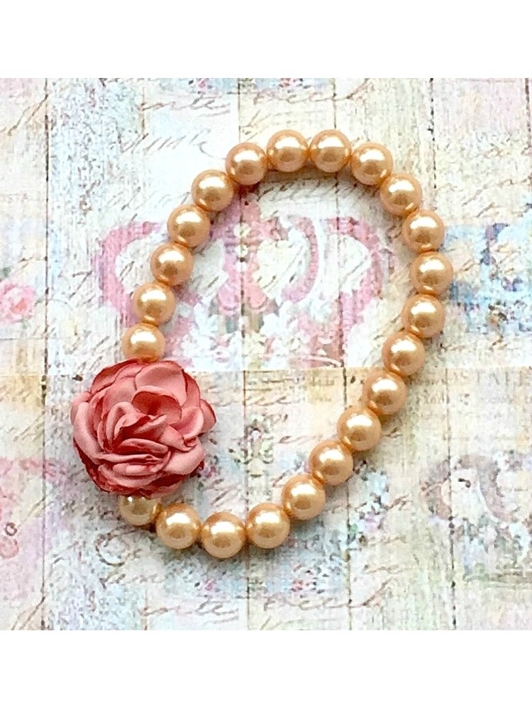 Baby necklace Vintage pearls dusty pink flower