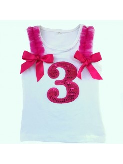 Baby Girl 3 Birthday Party Top Fuchsia