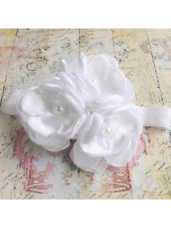 Baby christening headband White Satin and organza bouquet