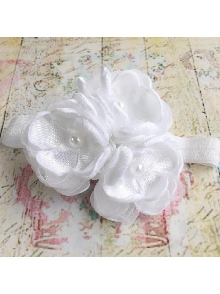 Baby christening headband White Satin and organza bouquet Baby christening headband White Satin and organza bouquet