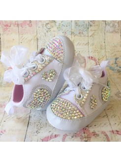 Baby girl white shoes Bling heart