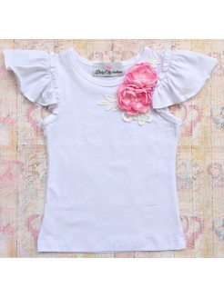baby girl top decorated with handmade baby pink flowers