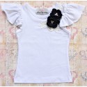 baby girl cotton top decorated with handmade flowers navy blue