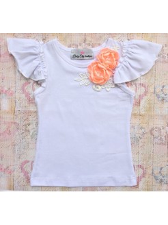 baby girl top decorated with handmade flowers peach