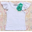 baby girl top decorated with handmade flowers aquamint