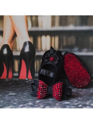 Crystal Red Sole Baby Shoes – Black | Handmade UK