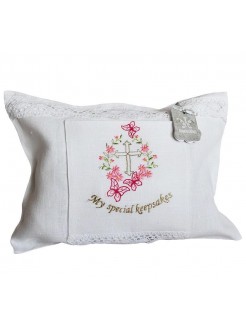 Christening Linen bag for a special keepsakes pink