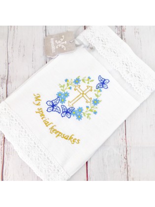 Christerning Linen Bag for a Special Keepsakes blue