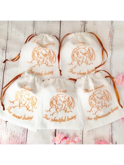 Linen bags for symbolic trinkets gold angel