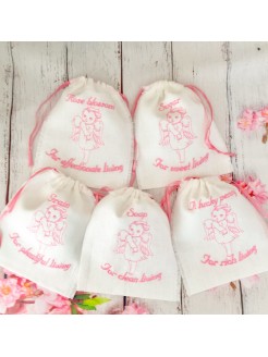 Linen bags for symbolic gifts pink angel