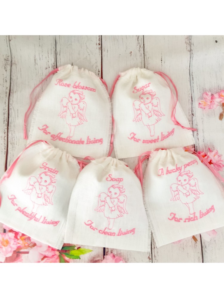 Linen bags for symbolic gifts pink angel Linen bags for symbolic gifts pink angel