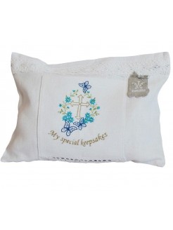 Christerning Linen Bag for a Special Keepsakes blue