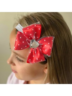 Baby girl headband red bow with white tulle