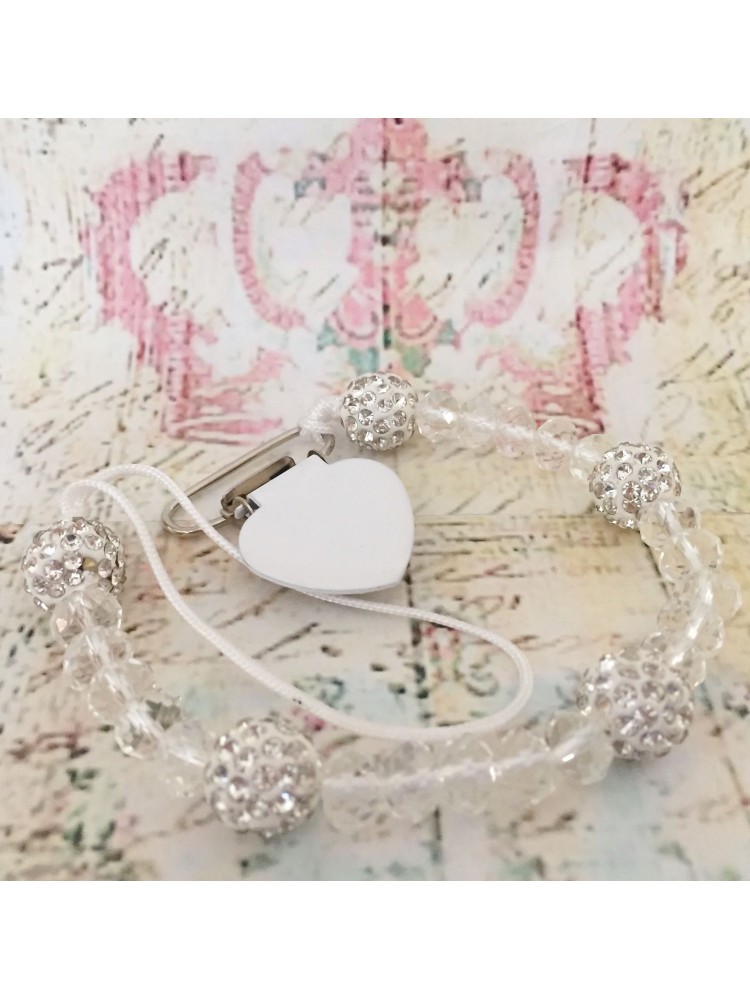 Pacifier clip with white crystals beads Pacifier clip with white crystals beads
