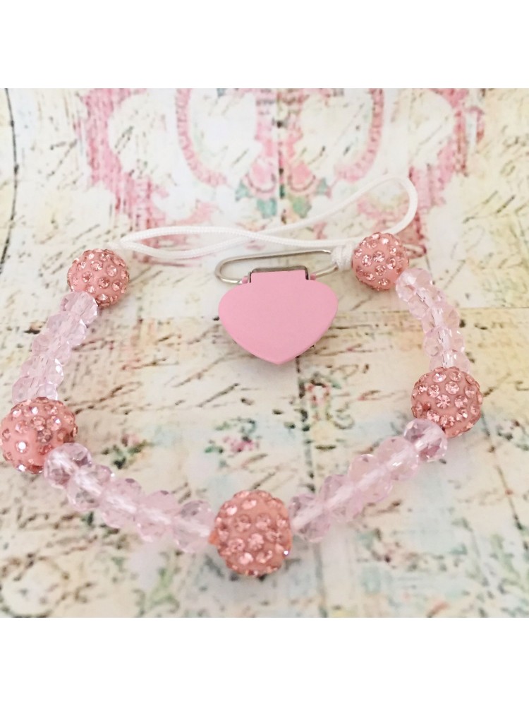 Pacifier clip with pink crystals beads Pacifier clip with pink crystals beads