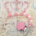 Pacifier clip with white and pink pearls