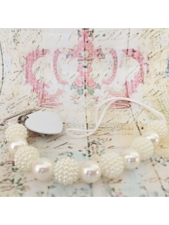 Pacifier clip with white pearls