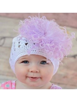 Handmade Baby Girl Hat White with Lavender Marabou