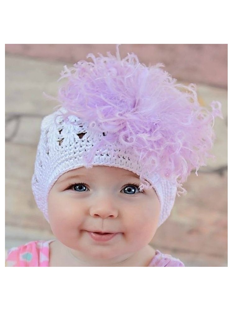 Handmade Baby Girl Hat White with Lavender Marabou