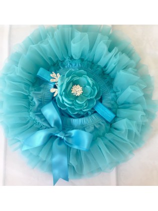 Baby girl tutu bloomer Aquamarine with headband