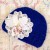 Baby girl blue beanie hat with orchidea