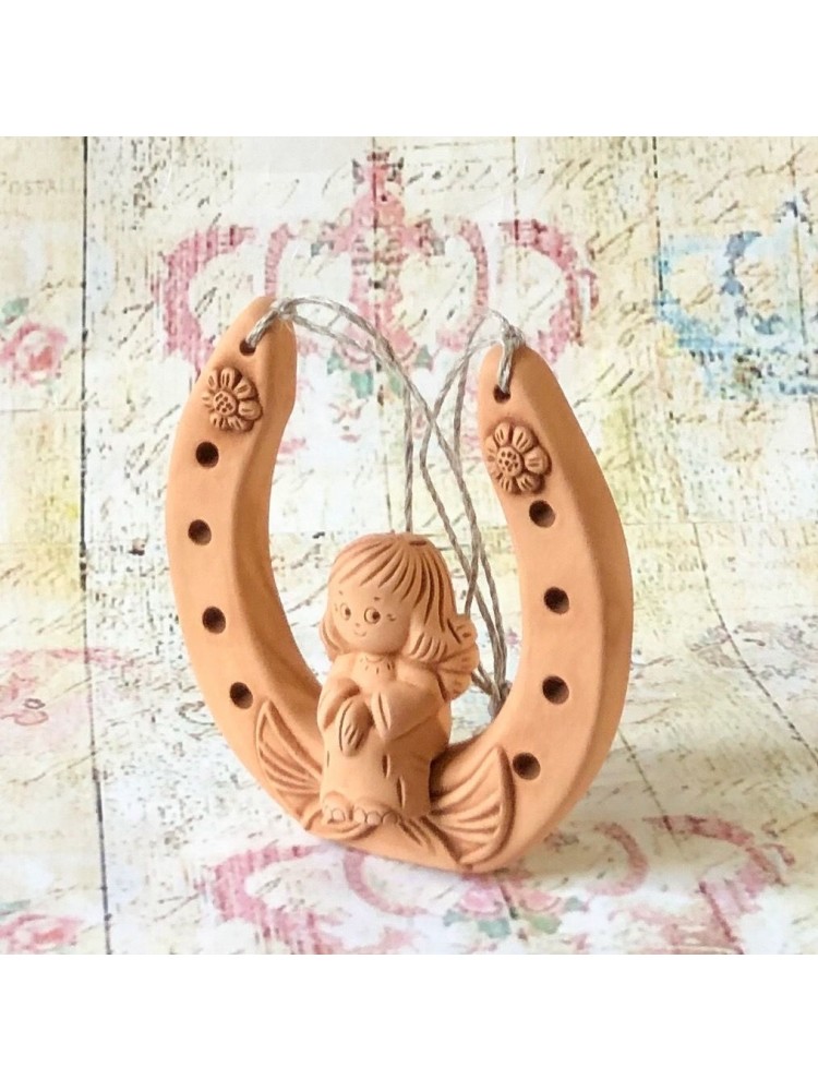 Lucky Horseshoe New Home Souvenir Gift with Clay Angel
