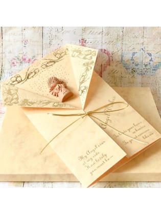 Luxury christening card “Shirt” with natural color ceramic angel and gold lettering “Angel Wishes”