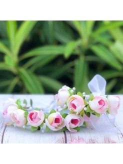 Flower crown pink roses and pearls
