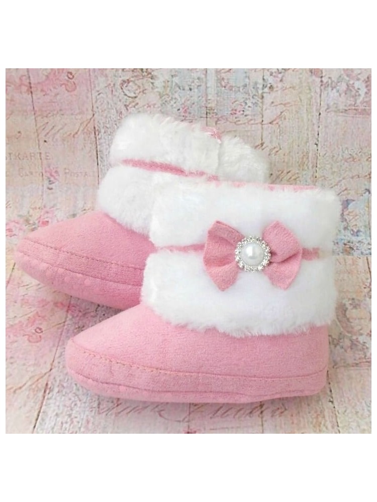 Baby girl boots diamante bow pink