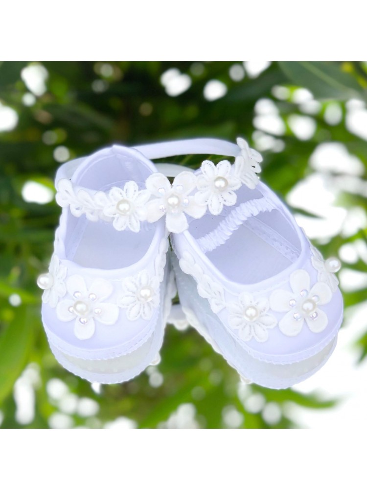Baby girl christening shoes Pearl flowers