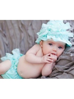 Baby lace bloomer and hat set Aquamint