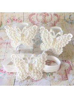 Baby barefoot sandals ivory white pearls butterfly