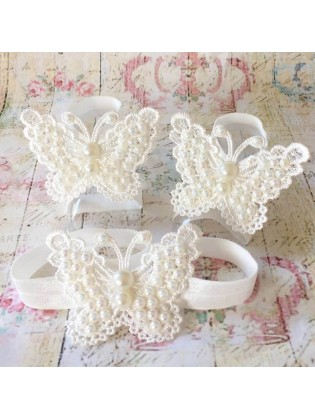 Baby barefoot sandals ivory white pearls butterfly