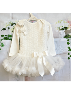 Baby Girl Ivory Tutu Onesie Dress With Headband