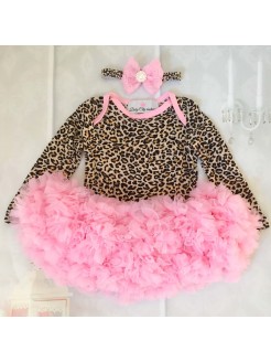 Baby Girl Leopard Tutu Onesie Dress With Headband 