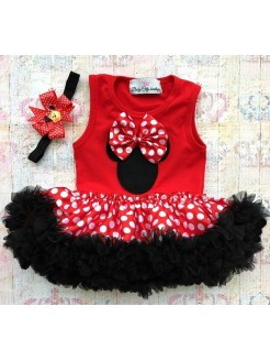 Baby Girl Minnie Party Tutu Dress with Handmade Satin Bow Headband – Perfect for Birthdays and Special Occasions
