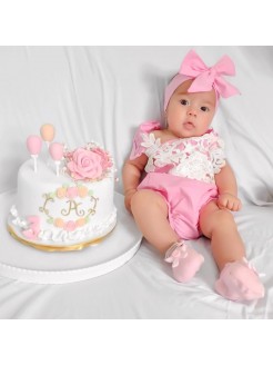 baby girl cotton romper Baby pink with lace